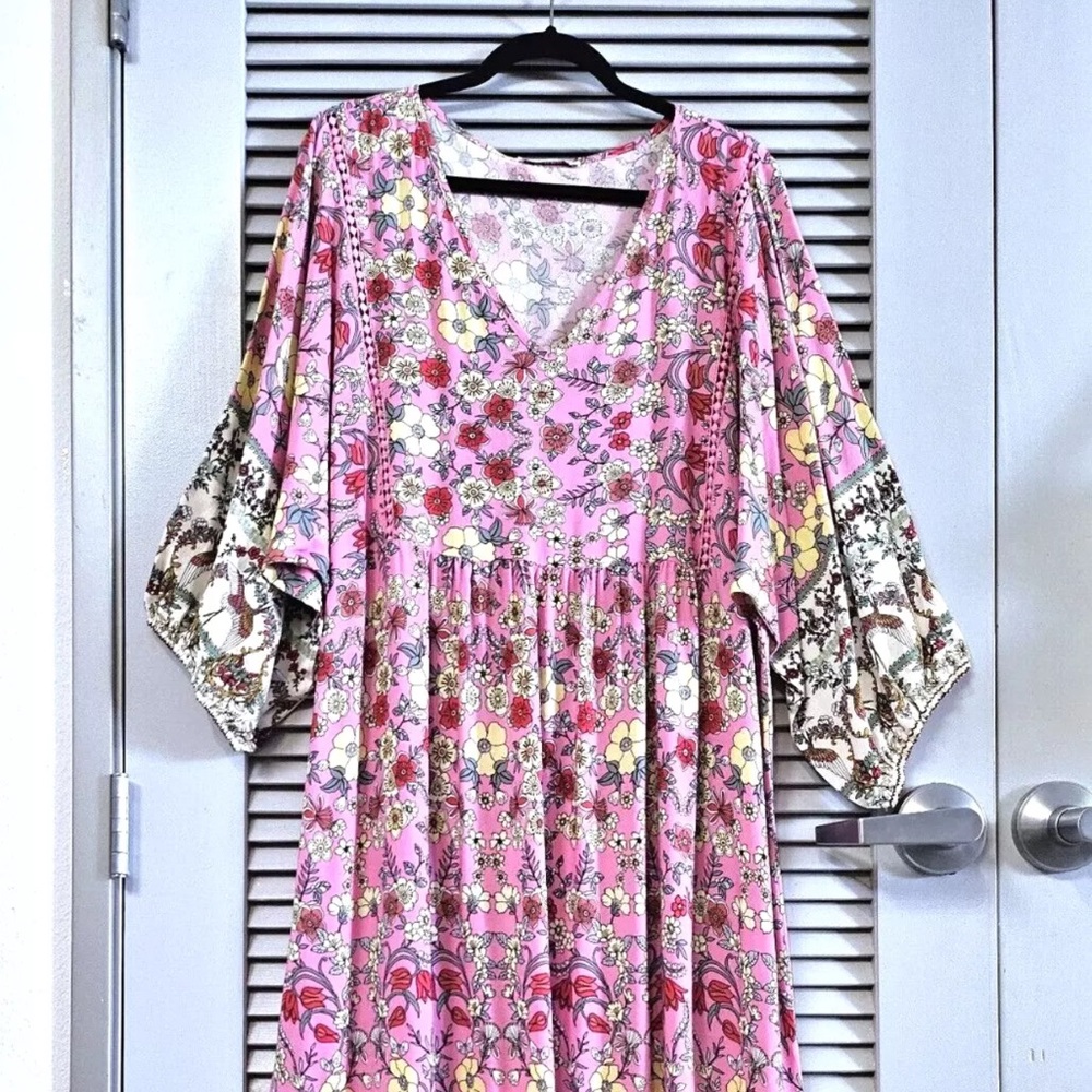 Pink Boho Maxi Dress, Sz 2x